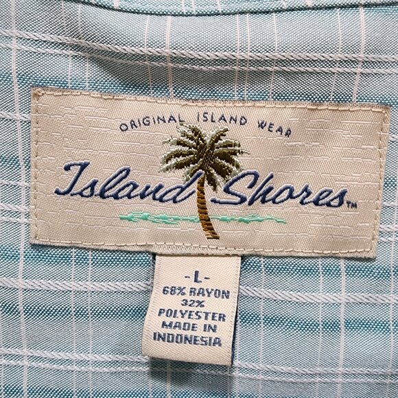 Island Shores Men’s L Blue Plaid Short Sleeve Button Shirt Rayon Blend - Picture 10 of 11